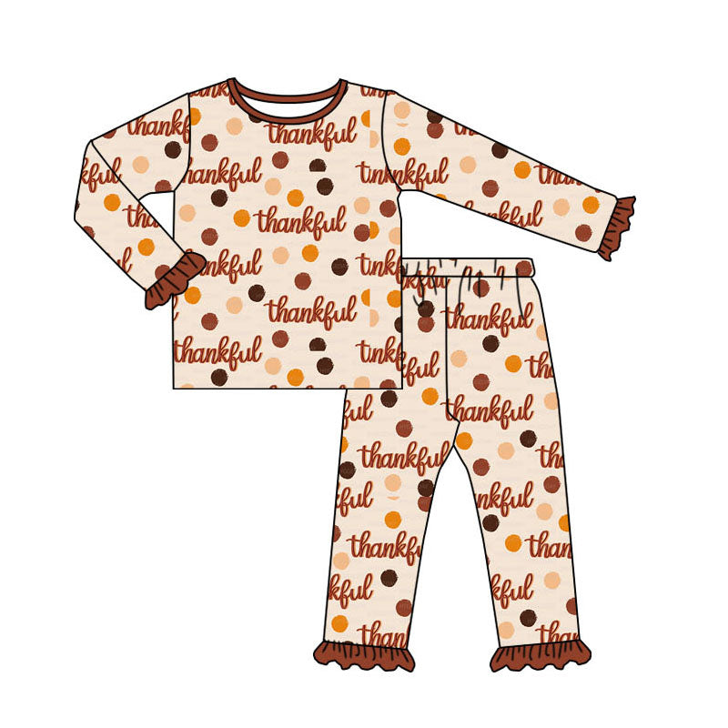 Thankful letter print baby girls long sleeve pajama set preorder