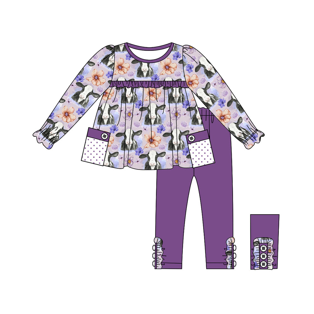 cute cow flower tunic top matching legging spring fall clothes preorder