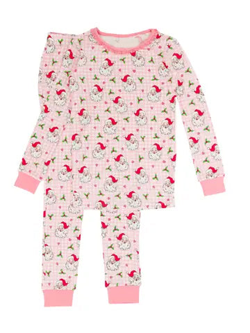 Christmas Santa Claus pink plaid long sleeve fall winter outfit preorder