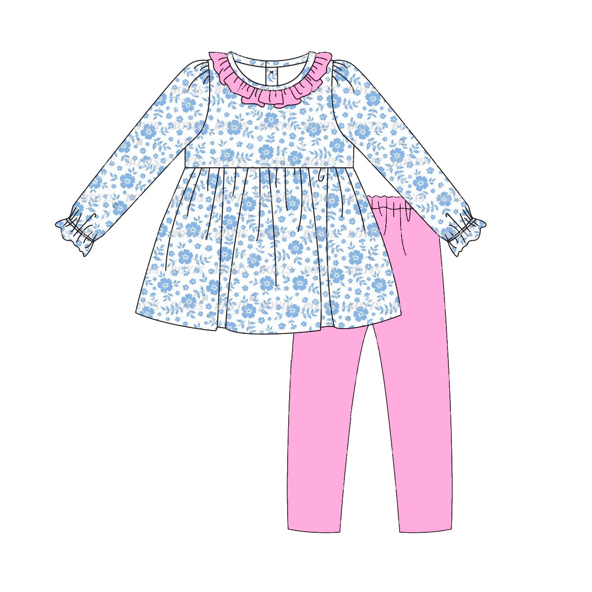 Blue floral tunic top pink leggings spring fall clothes preorder