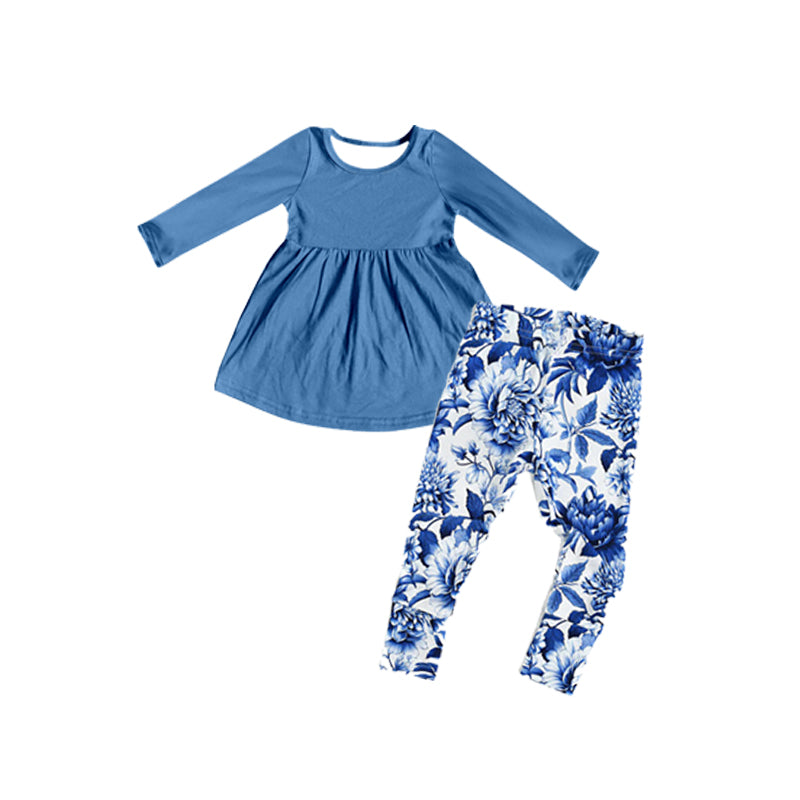 Wholesale children girls blue floral matching boutique set preorder