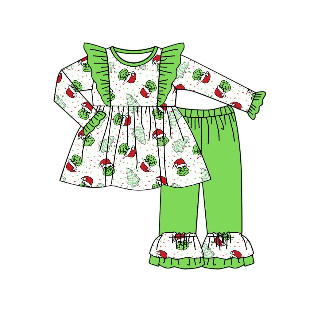 Christmas tree cake green face tunic top matching ruffle pants boutique fall winter clothes preorder
