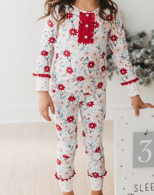 Christmas holly baby girls long sleeve outfit preorder