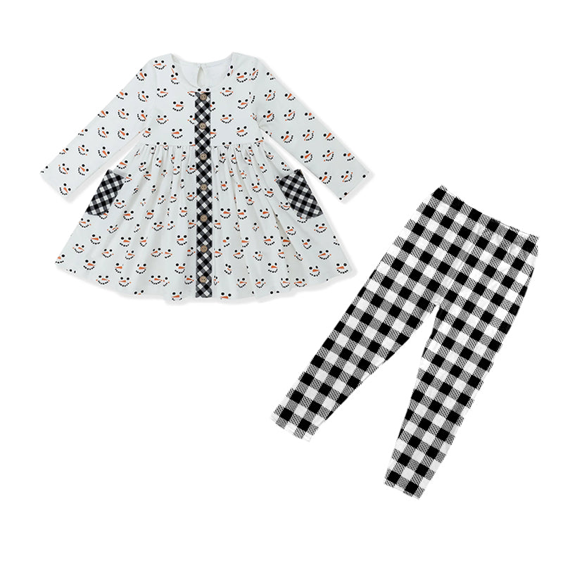 baby girl snowman tunic top black plaid leggings fall winter clothes preorder