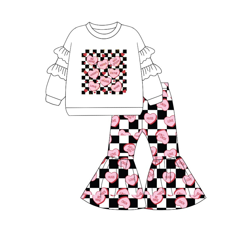 Valentines heart black checkered matching baby girls clothes preorder