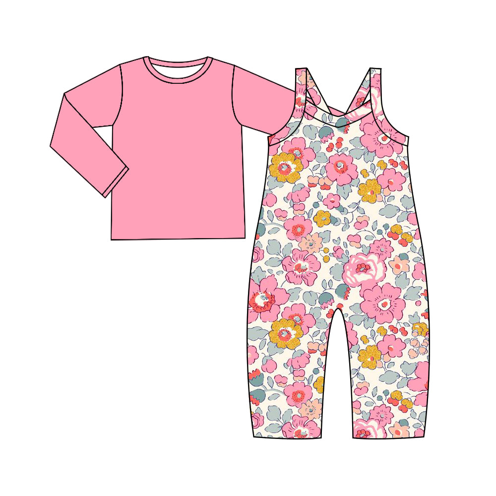 Toddle baby girls pink top matching floral jumpsuit 2pcs outfit baby clothes preorder