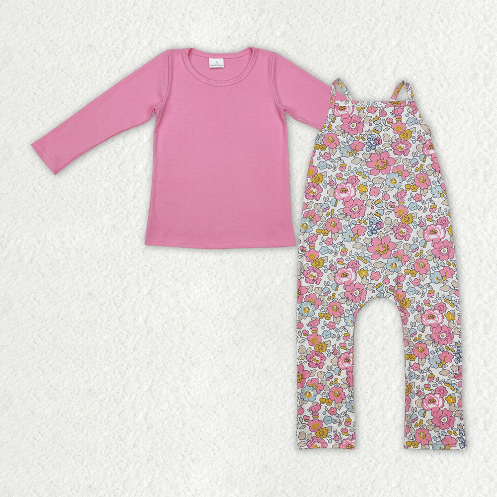 baby girl pink top floral jumosuit spring fall outfit