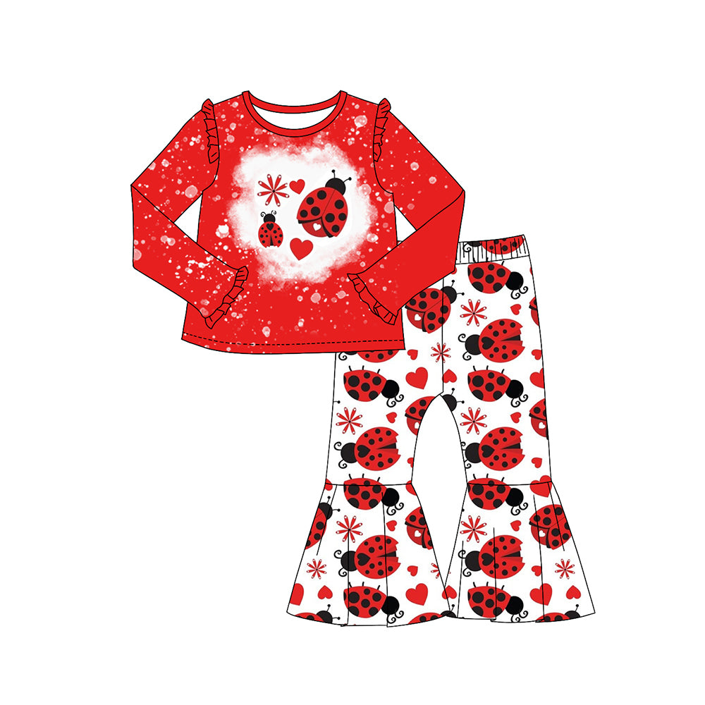 Wholesale baby girls ladybug long sleeve top matching pants outfit preorder