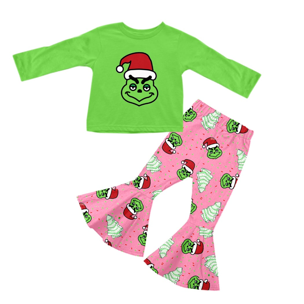 Christmas green face long sleeve top matching pants outfit preorder
