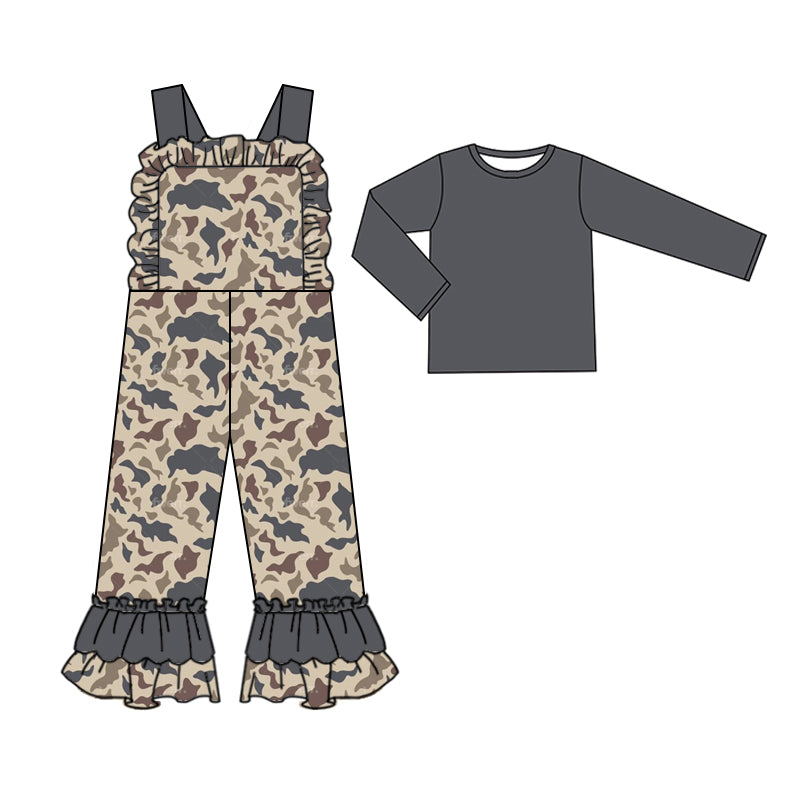 Wholesale baby girl top matching camo jumpsuit clothes preorder