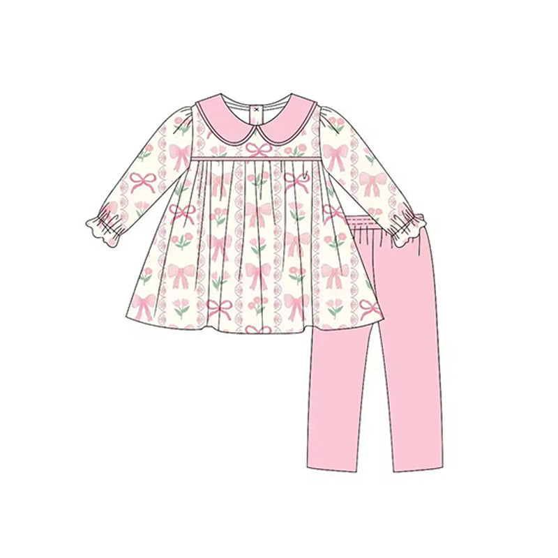 Toddle baby girls pink bow tunic top matching ruffle pants boutique fall winter clothes preorder