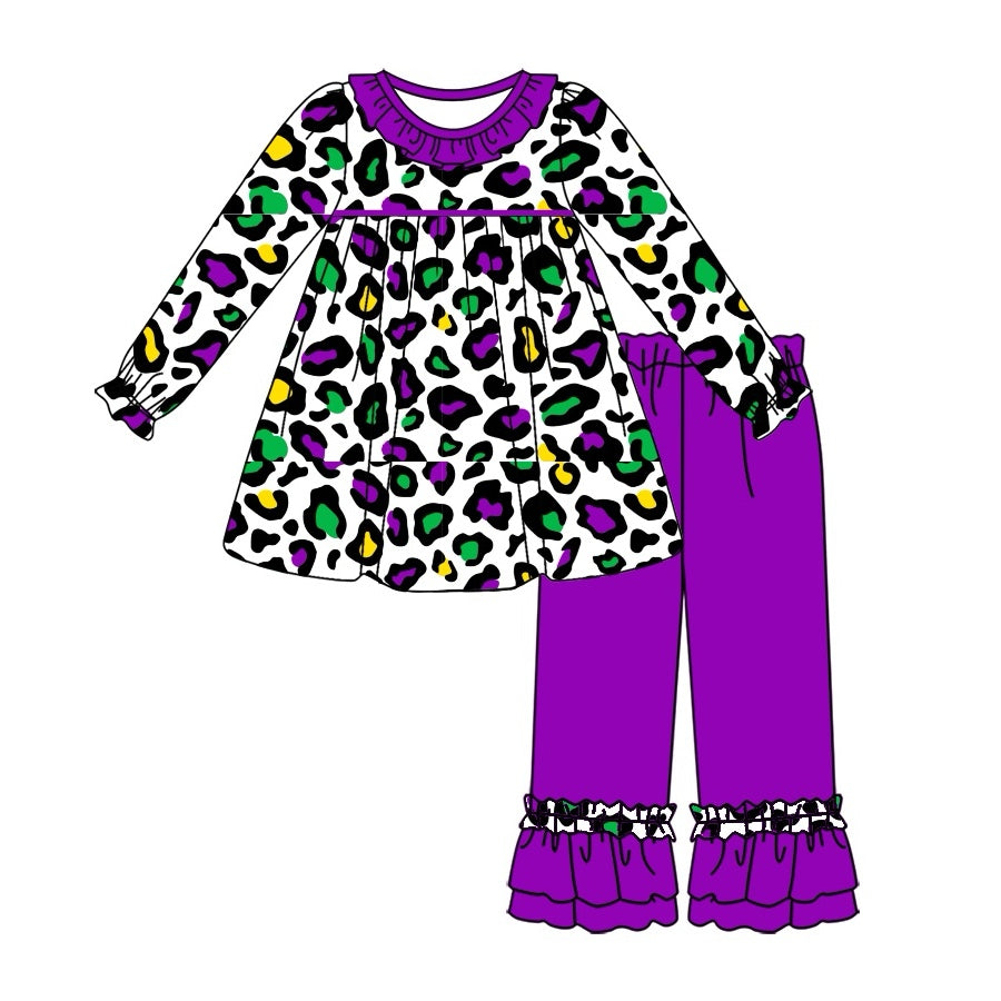 Mardi Gras cheetah tunic top matching ruffle pants boutique clothes preorder