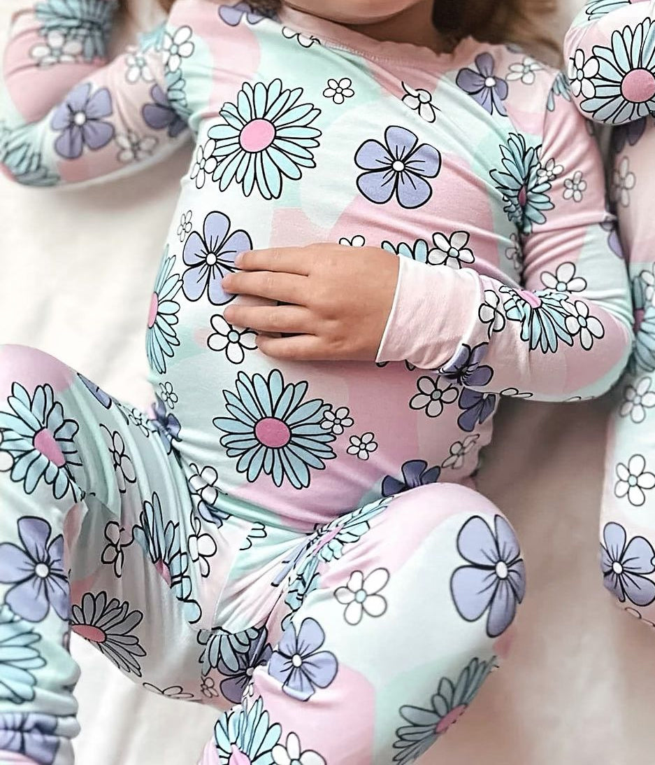 Flower girls pink print baby girls long sleeve clothing set preorder
