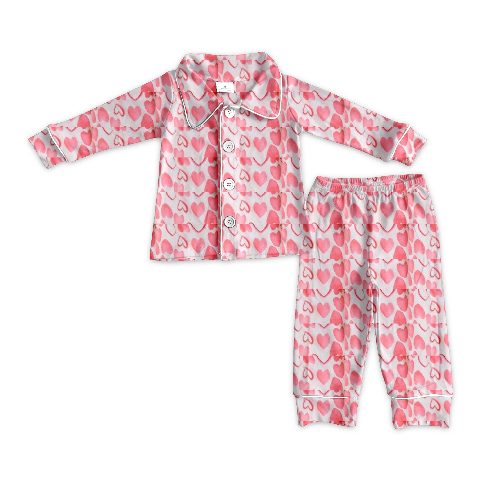 Pink Classic Heart Valentines Short Sleeve Pants Pajamas Set main image 1