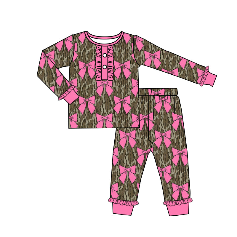 Hot pink bow camo print baby girls outfit preorder