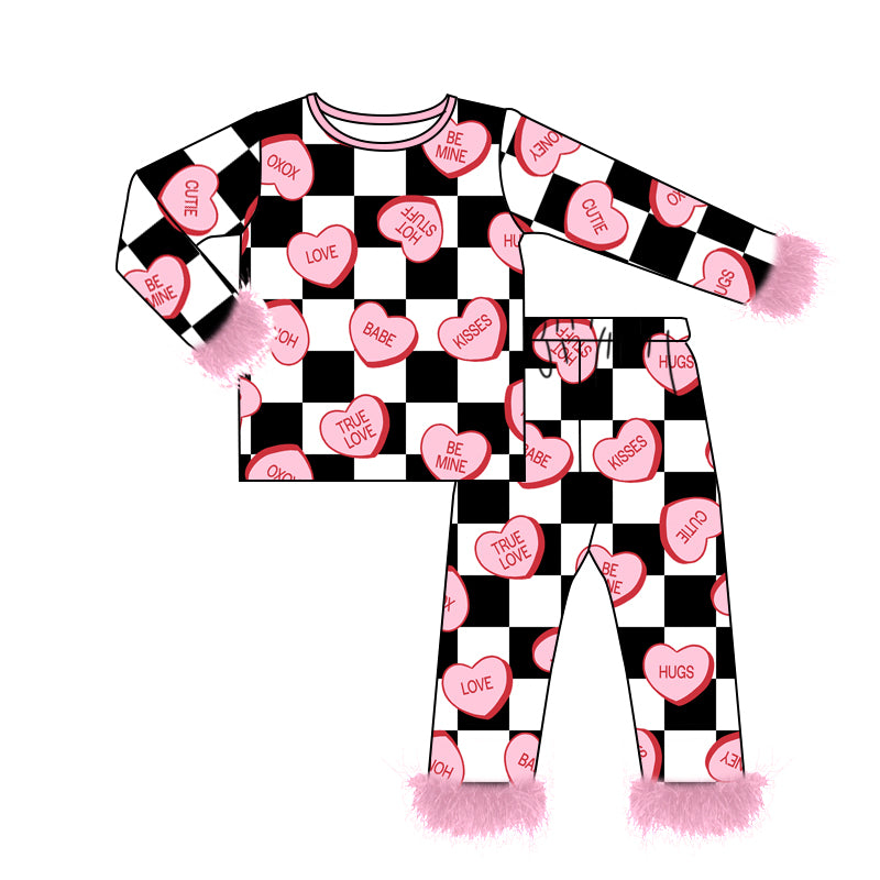 Kids love heart Valentines black checkered girls outfit preorder