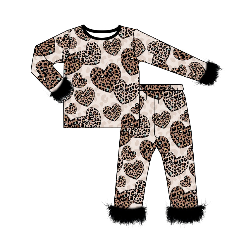 Valentines day cheetah heart baby girls pajama set preorder