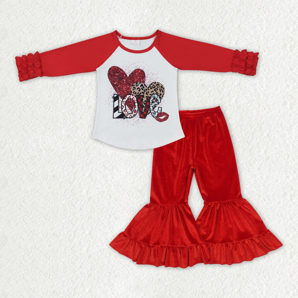 Valentines heart long sleeve shirt red velvet bell bottoms outfit