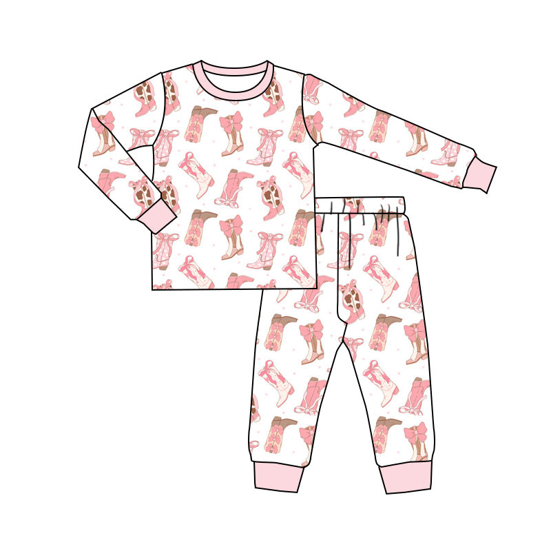 Western pink boots girls long sleeve outfit preorder