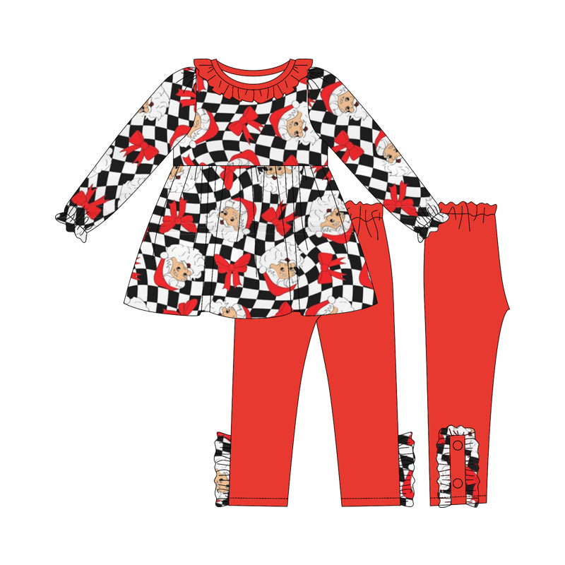 Christmas Santa black checkered red bow tunic top matching pants clothes preorder