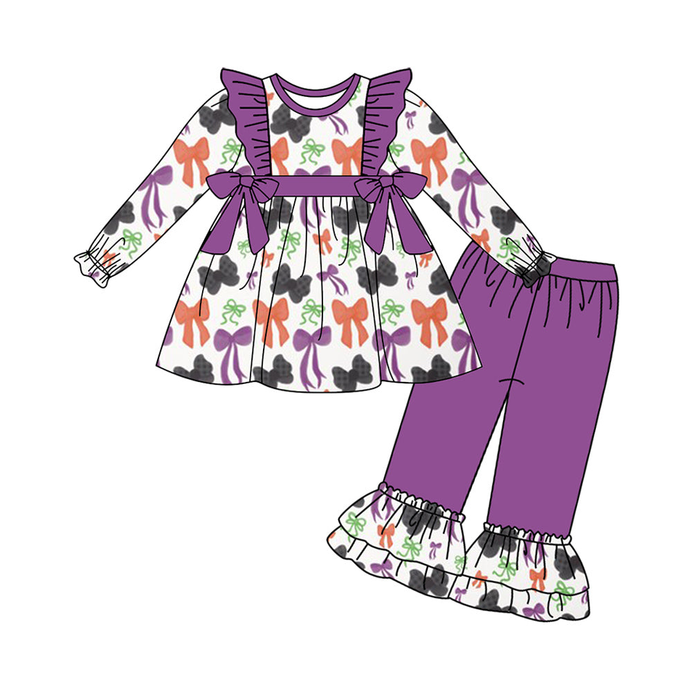 Girls Halloween bow shirt purple leggings fall outfit preorder