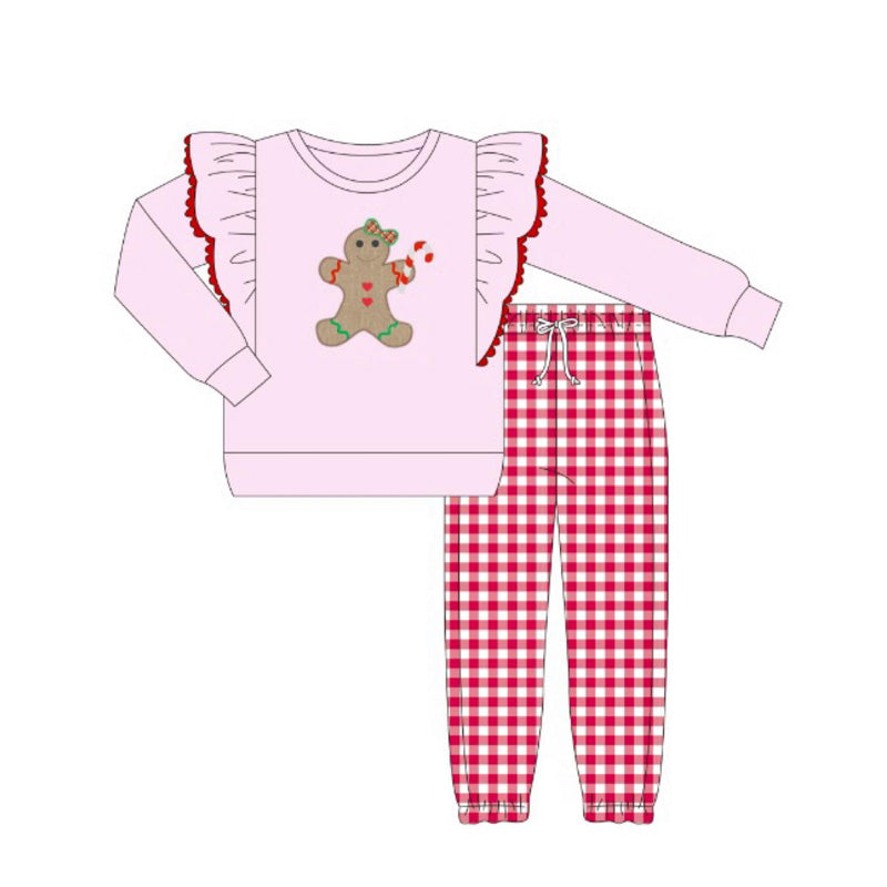 Christmas gingerbread shirt red plaid pants girl clothes preorder