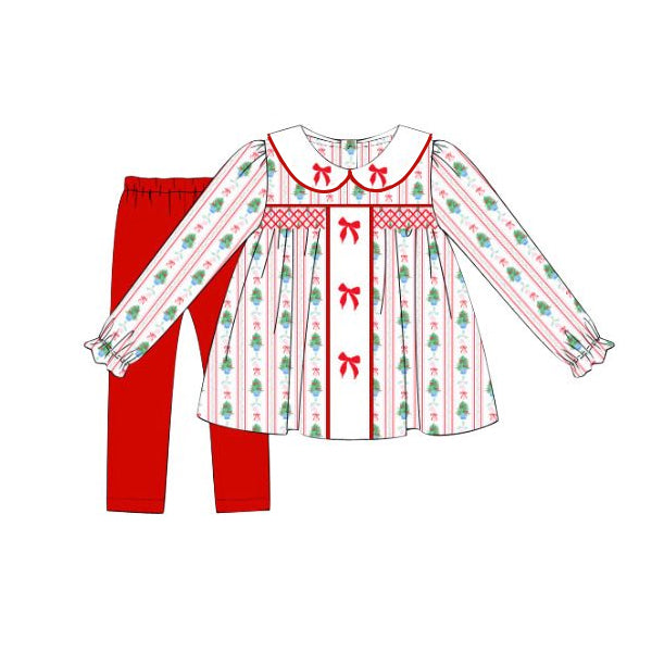 Baby girls Christmas tree red bow long sleeve outfit preorder