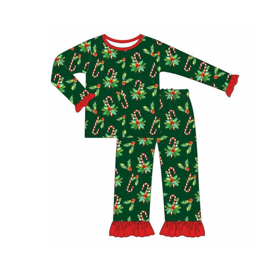 Toddle girl Christmas candy cane holly berry long sleeve outfit preorder