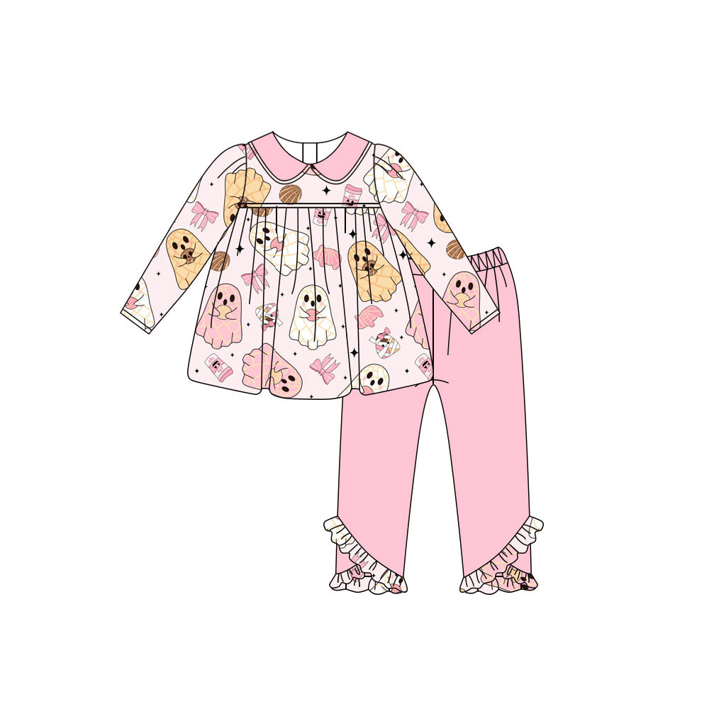 Halloween ghost pink bow girls long sleeve clothes preorder