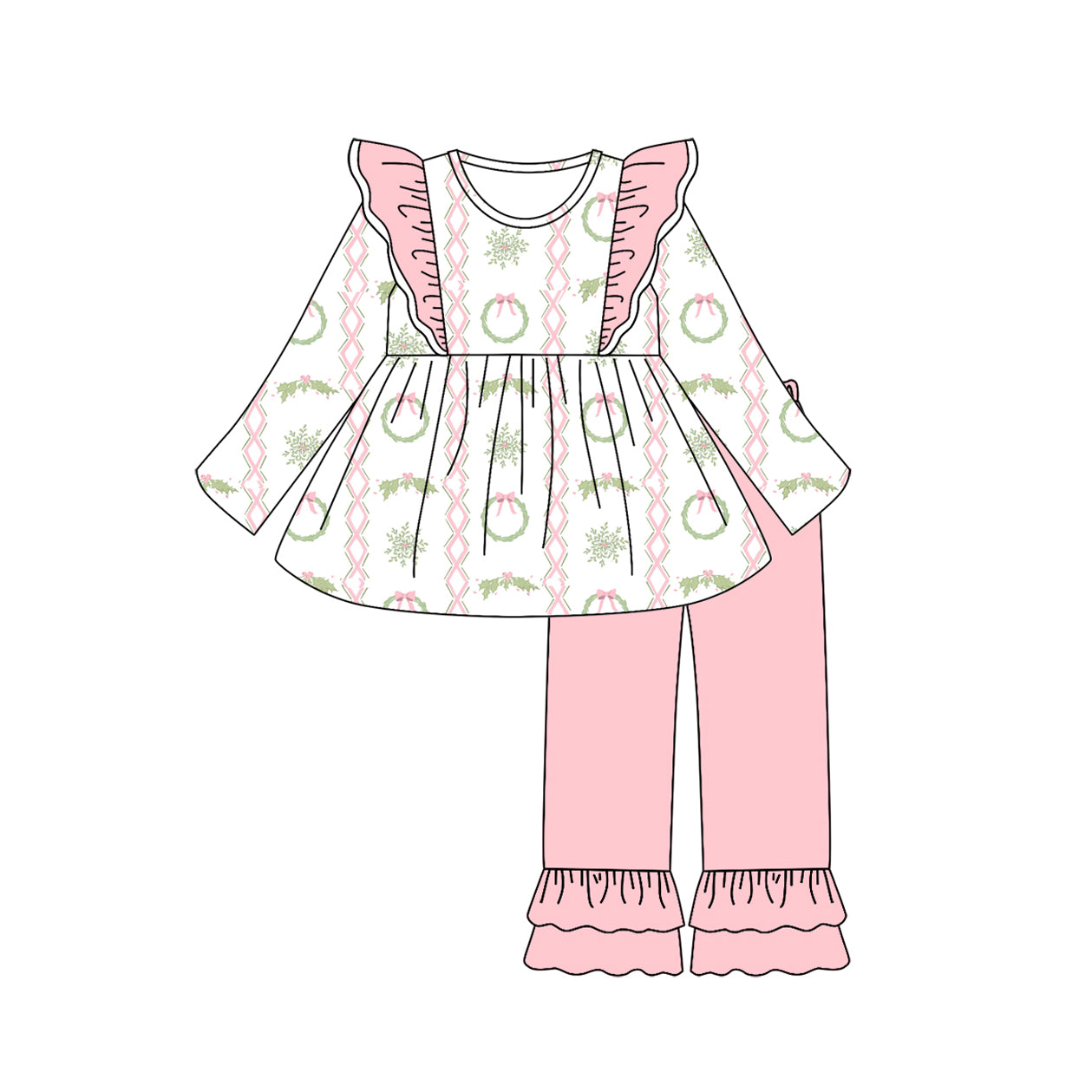 Kids Girls Christmas holly design long sleeve outfit preorder