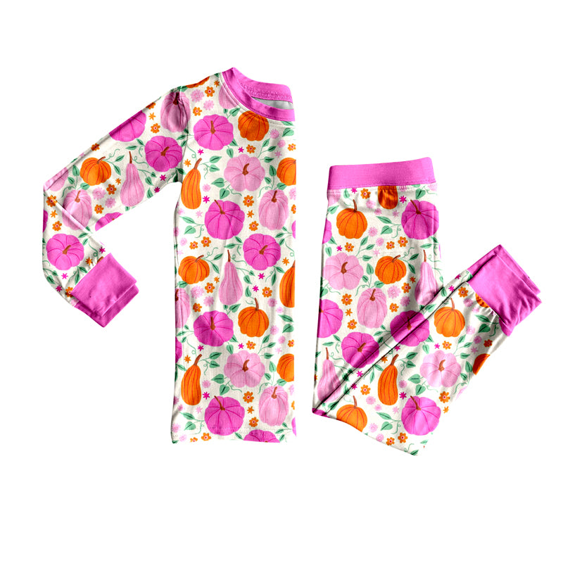 Pink pumpkins kids girls long sleeve pajama set clothes preorder