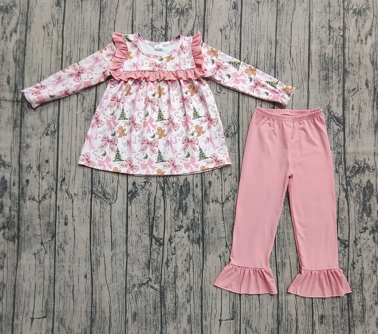 Toddle girls Christmas tree bow tunic top matching pants fall winter clothes preorder