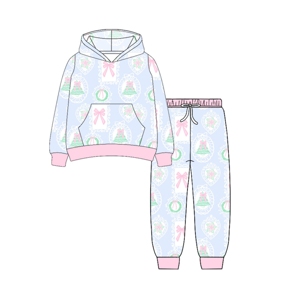 Girls Christmas tree pink bow hoodie outfit preorder
