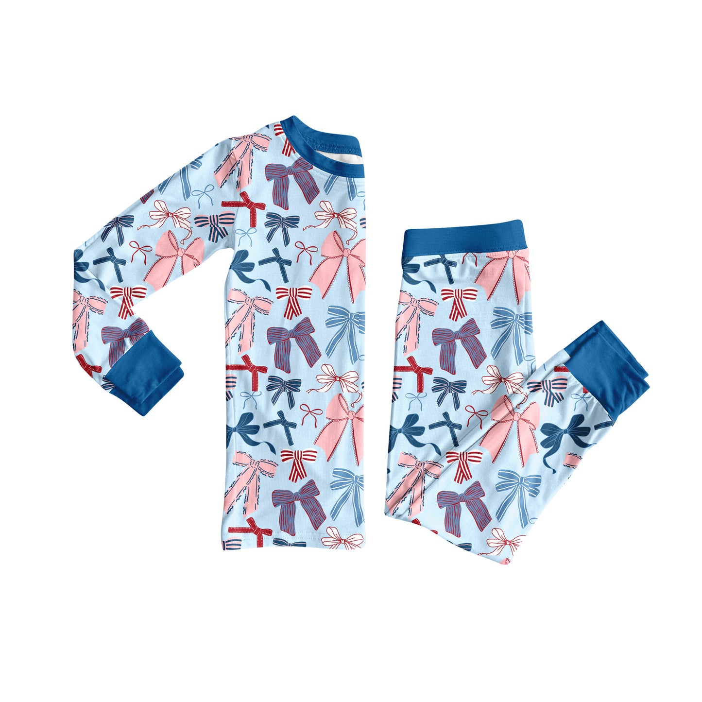 Toddle baby girl pink blue bow long sleeve outfit preorder