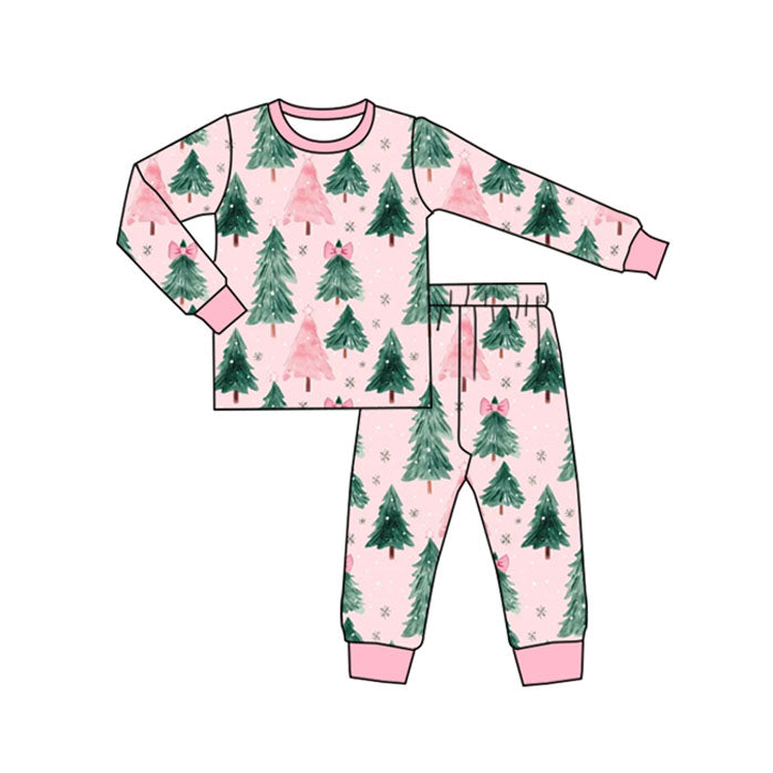 Christmas green pink tress girls long sleeve matching outfit preorder