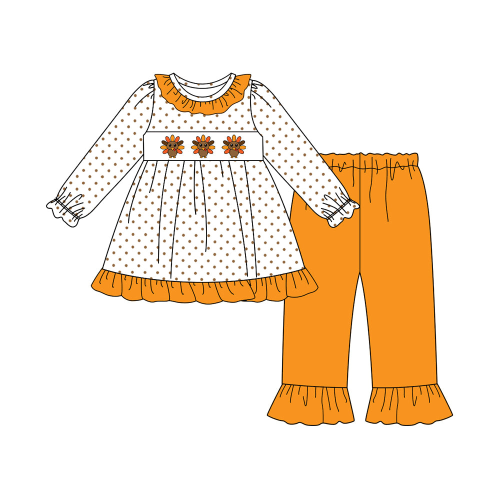Thanksgiving turkey design girls long sleeve matching outfit preorder