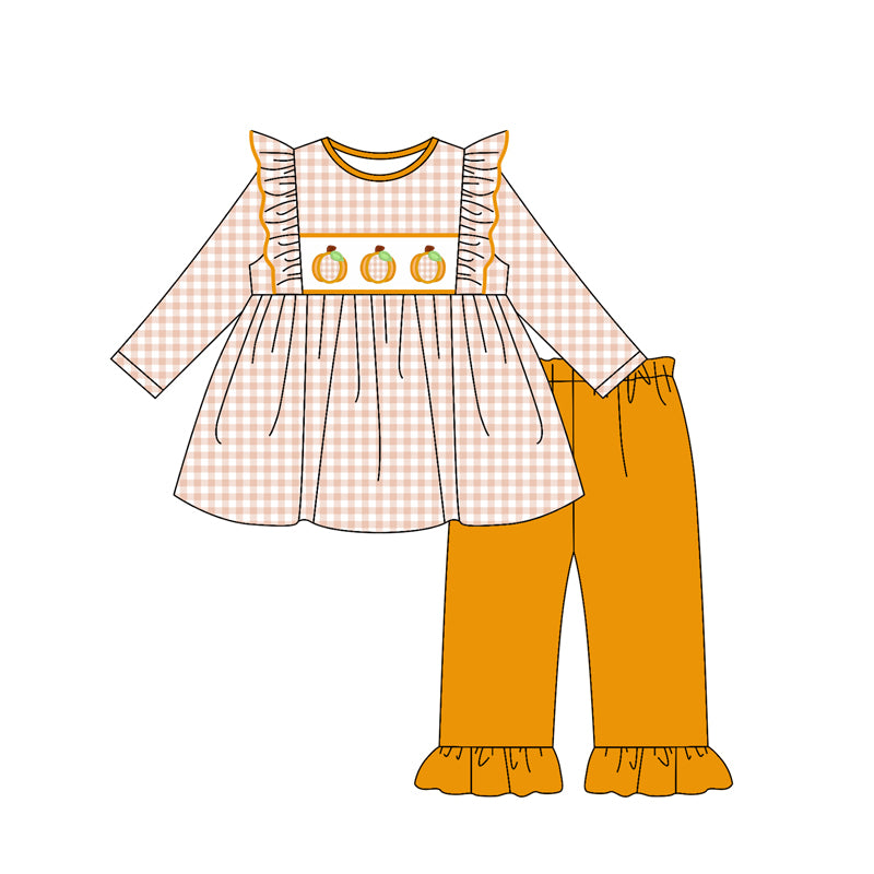 Plaid pumpkin girls long sleeve matching outfit preorder