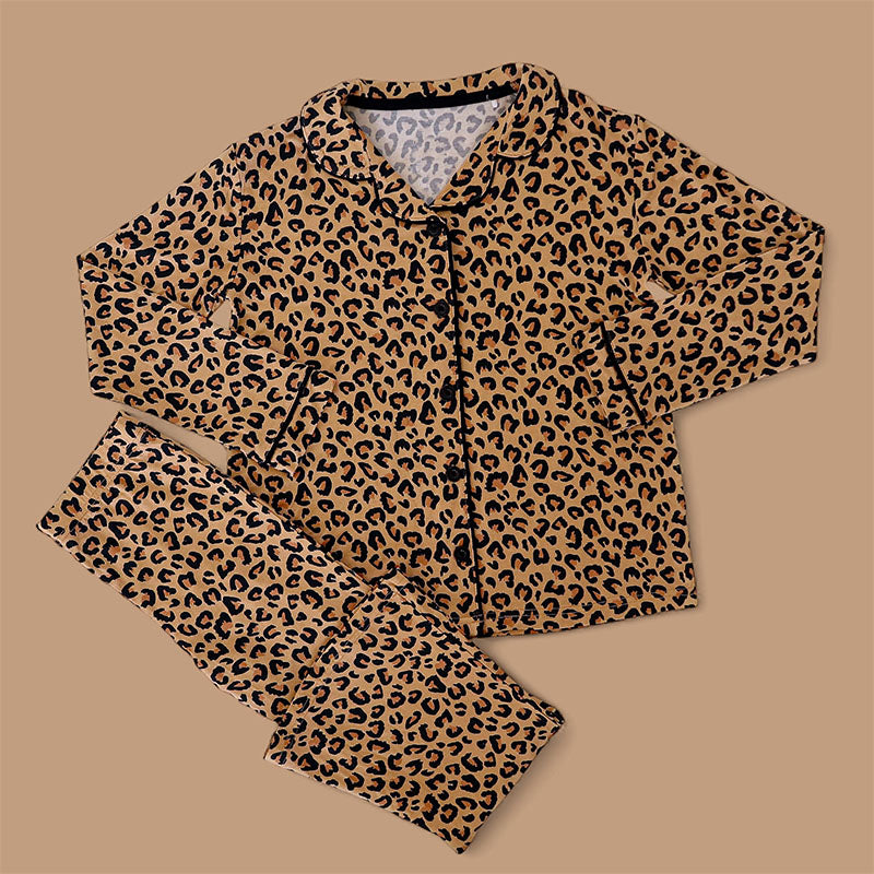 Leopard design kids girls long sleeve matching pajama set preorder