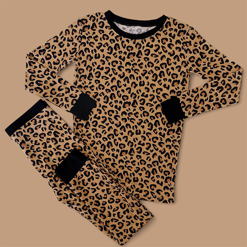 Leopard design kids long sleeve matching pajama set preorder