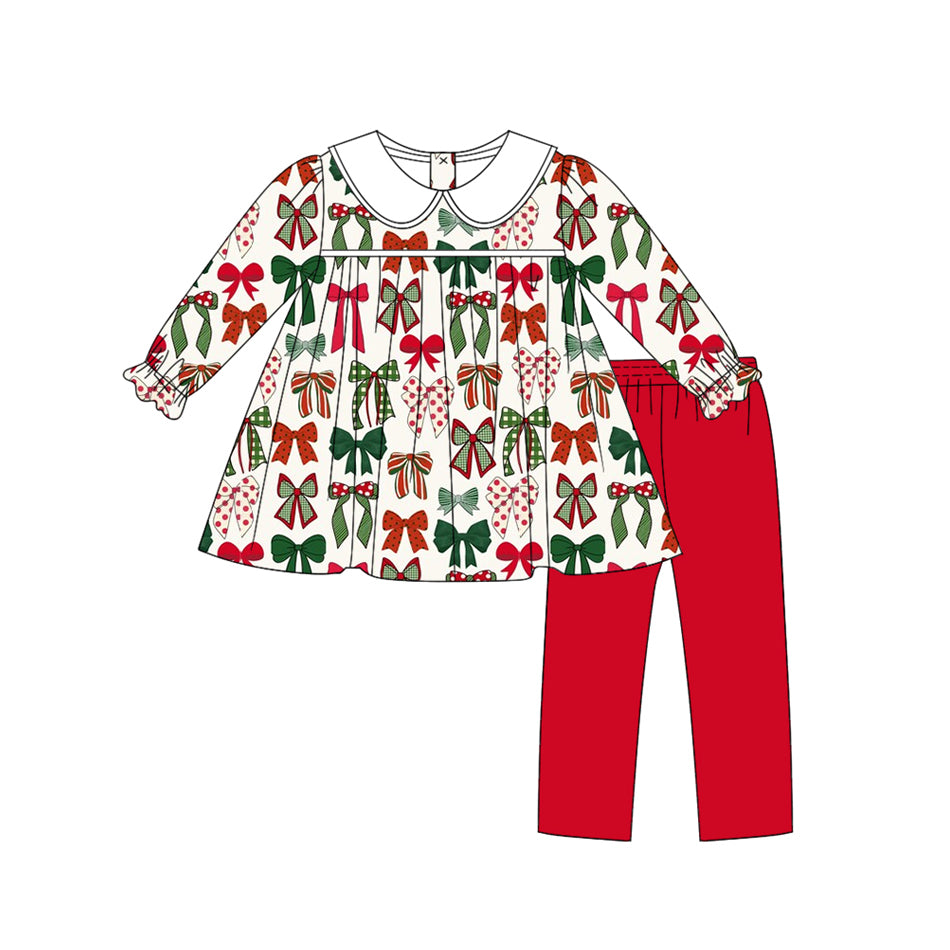 Christmas red green bow kids long sleeve matching pajama set preorder