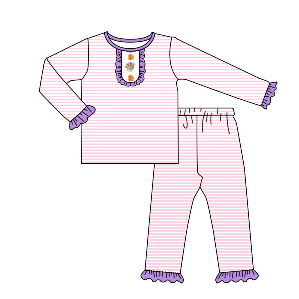 Thanksgiving turkey design kids long sleeve matching outfit preorder