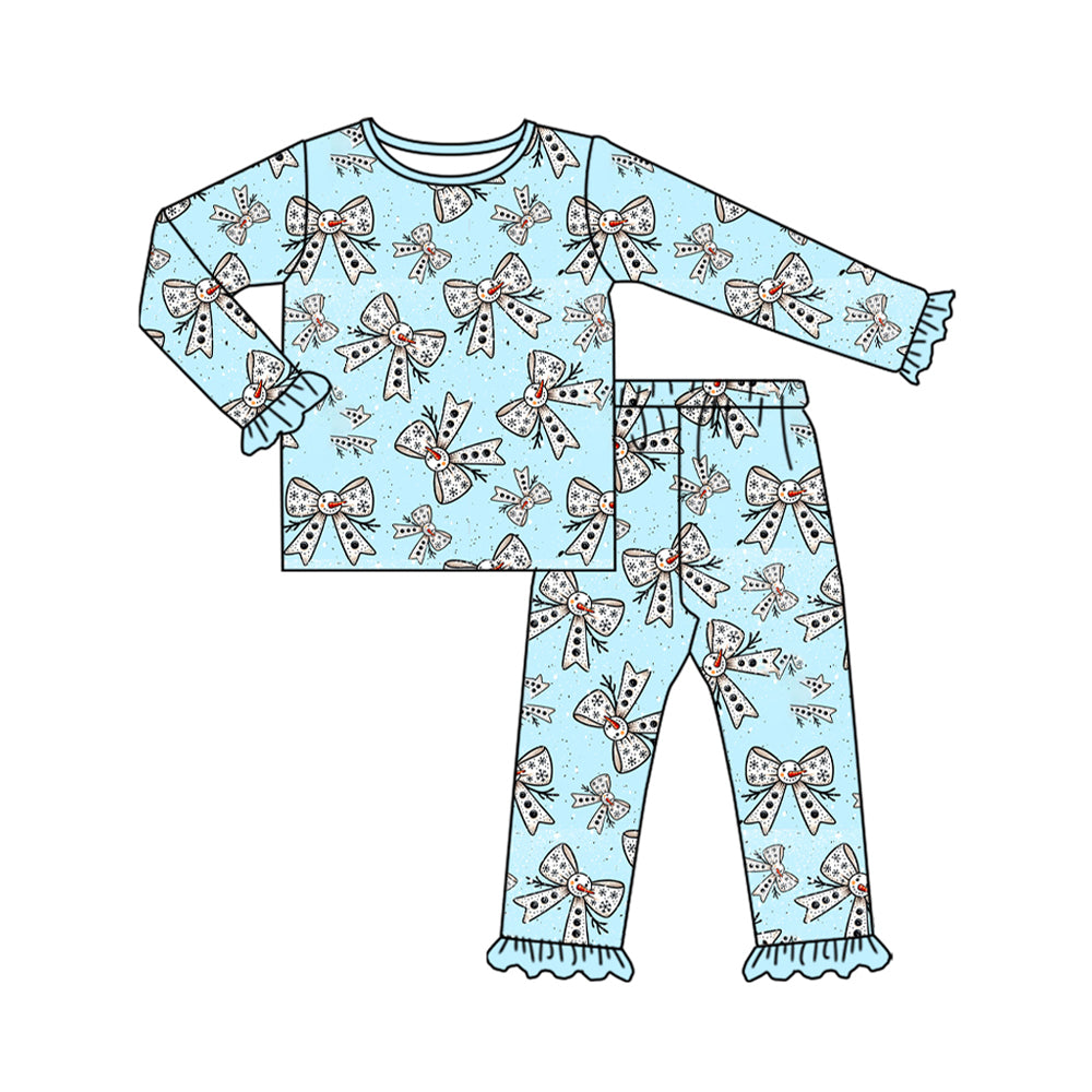 Toddle girls christmas snowman bow design matching outfit set preorder