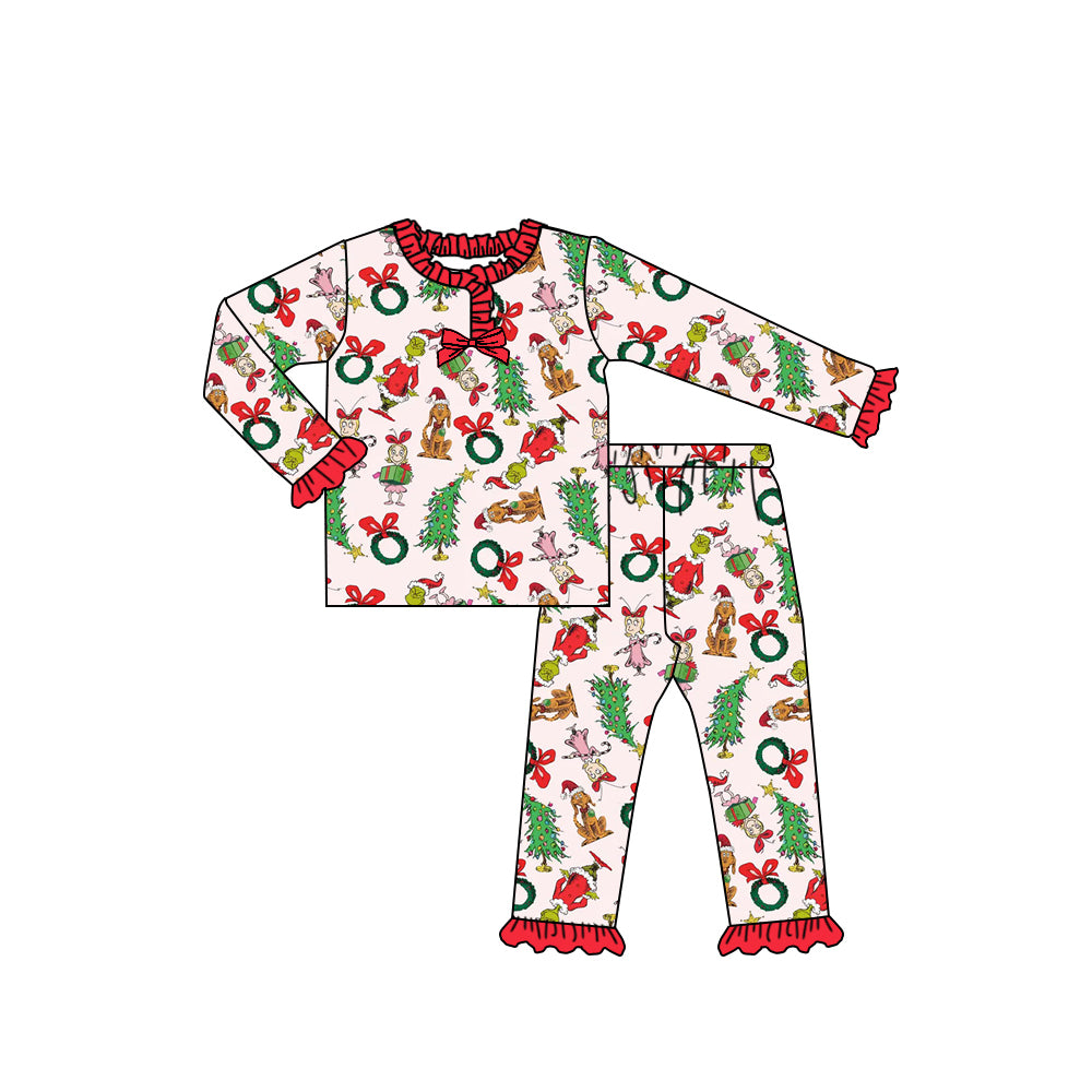 Christmas green face kids girls long sleeve outfit preorder