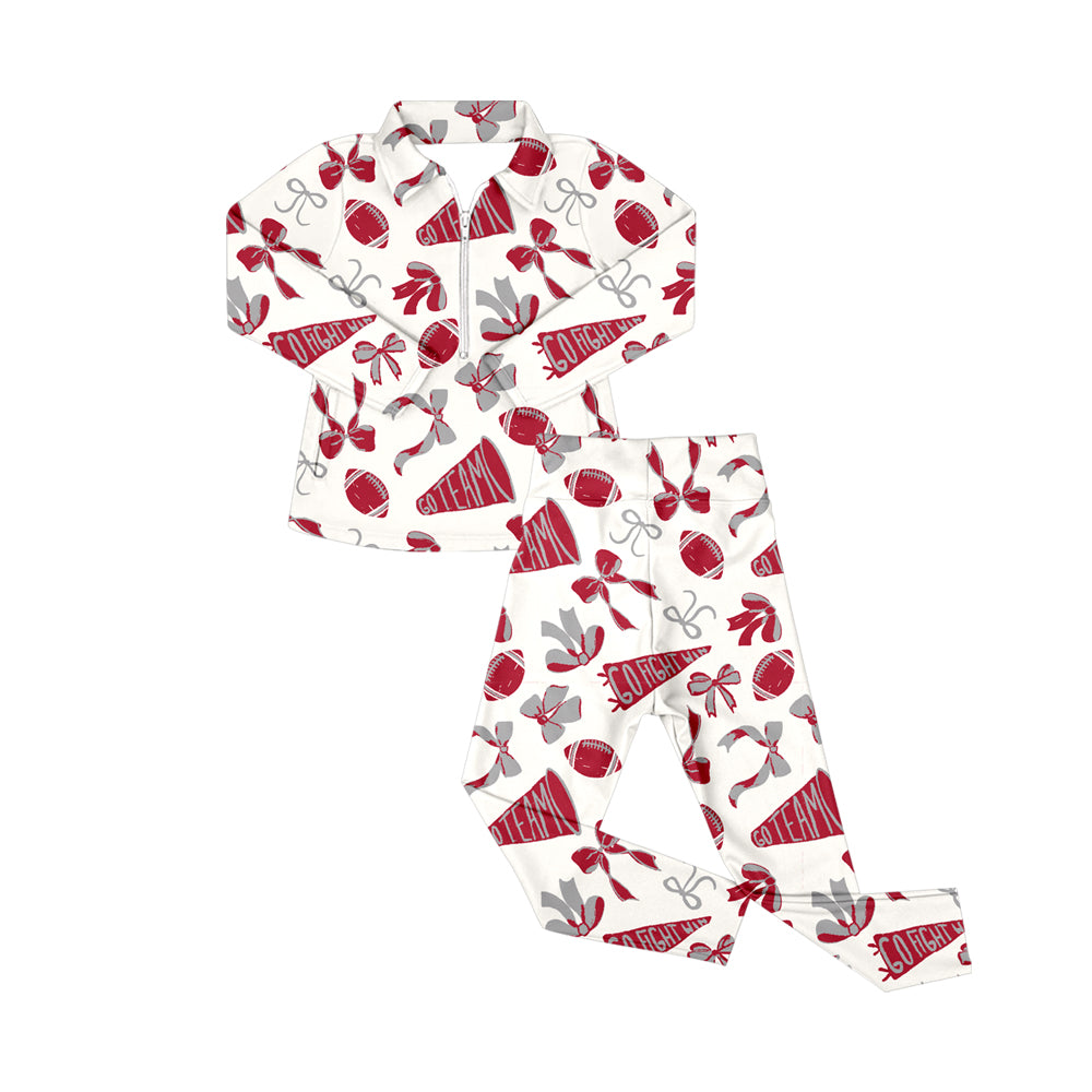 Red football team yoga pullover matching pants girls outfit preorder
