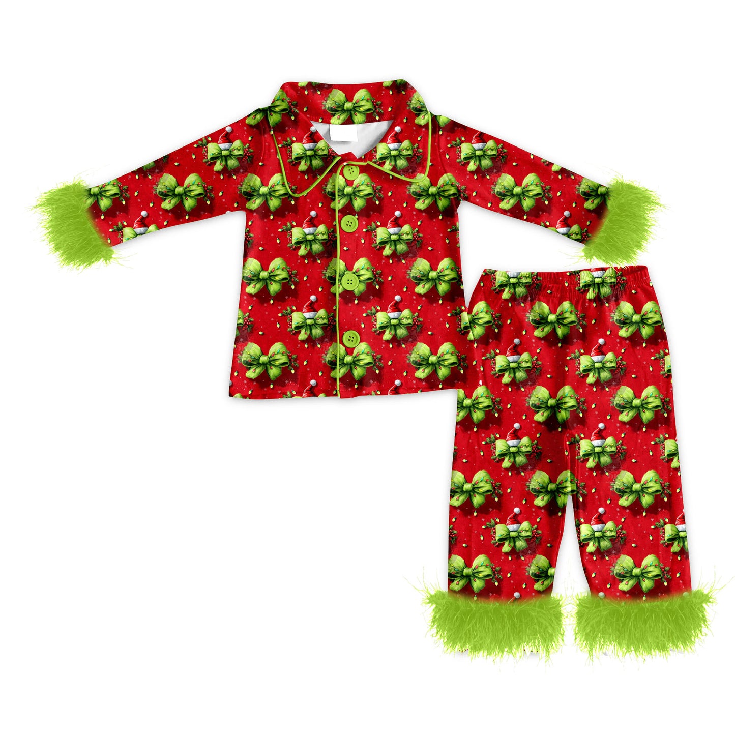Adult women Christmas green bow long sleeve pajama set preorder