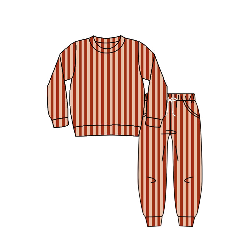 Red stripes design girls long sleeve outfit preorder