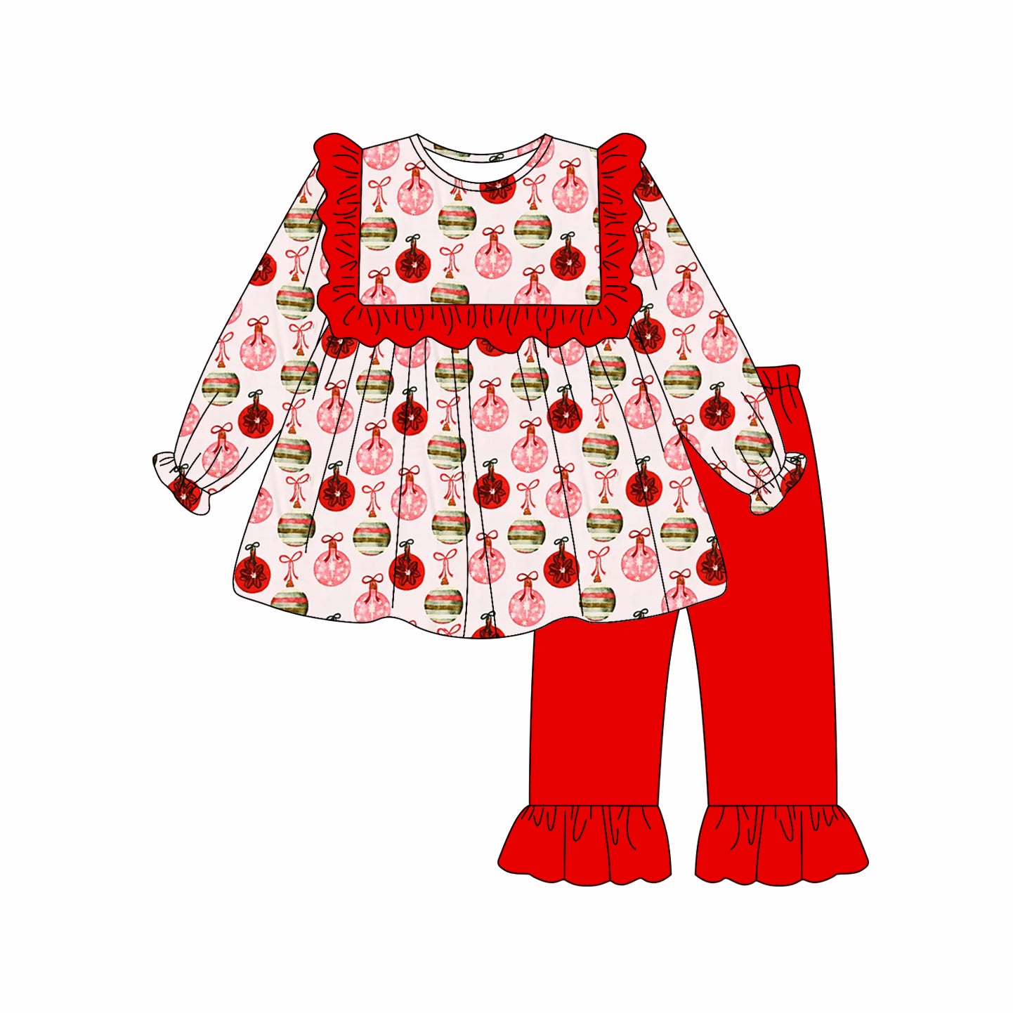 Christmas light tunic top matching pants design kids long sleeve outfit preorder