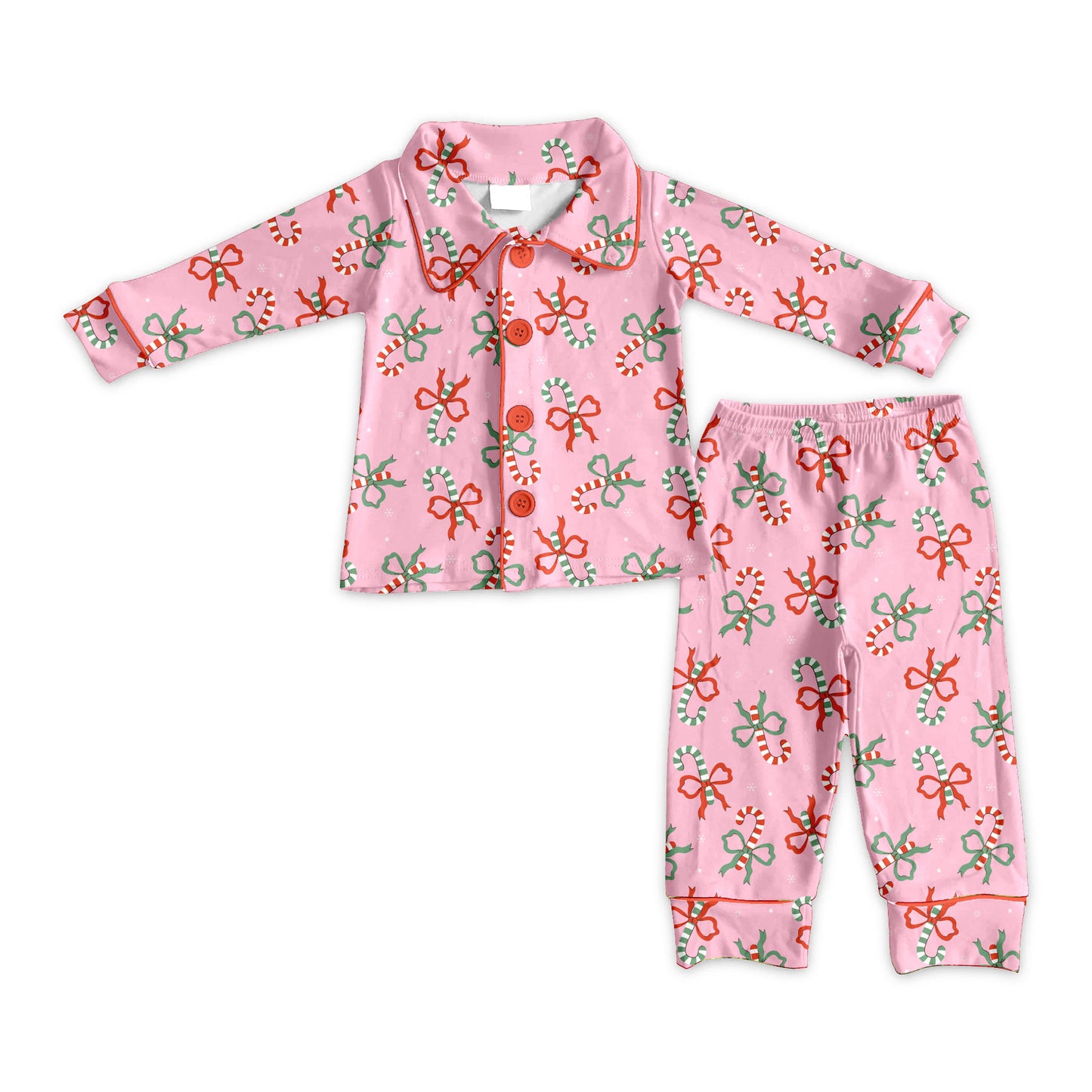 Christmas candy cane red green bow design kids long sleeve outfit preorder