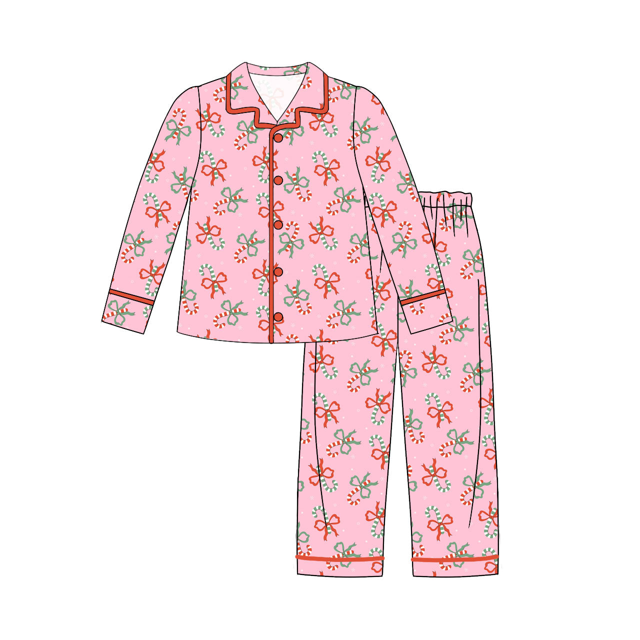 Adult women Christmas candy cane red green bow long sleeve pajama set preorder