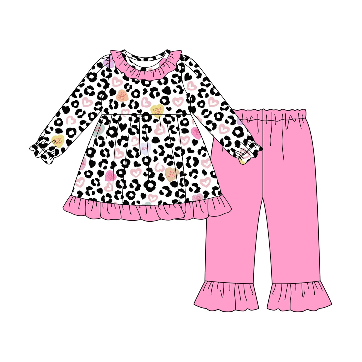 Valentines day leopard design kids long sleeve outfit preorder